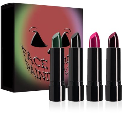 Halloween Matte Lippenstift Set, 4 Farben Matte Lippenstifte, Halloween Lippenstift schwarz, Perfekt für Halloween-Partys, Maskerade Gesicht und Lippen Make-up