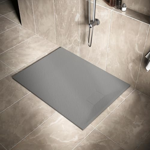 SIRHONA Receveur de Douche, 120 x 90 cm Bac à Douche Antidérapant, Rectangle Gris, Matériau en Résine SMC, avec siphon