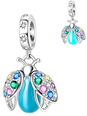 Coccinelle luciole luciole phosphorescente – Chance, amour, romantisme, accessoire nœud papillon, insecte, animal naturel, abeille – Charm en argent sterling 925 – Bracelet à breloques Pendentif