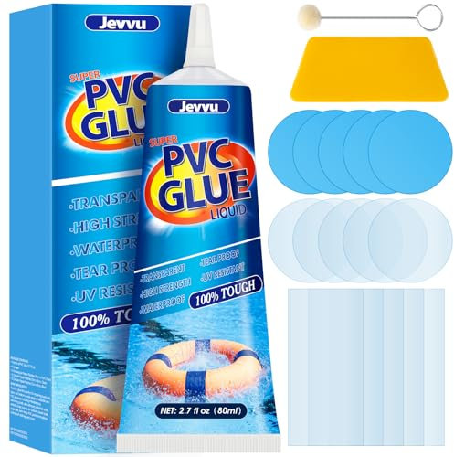 Jevvu Air Mattress Patch Kit, Heavy Duty Vinyl Inflatable Repair Kit for Air Bed, Hot Tubs, Paddling Pool, Bounce House, PVC Boat, Pool, Tent, Waterproof UV- Resistant PVC Repair Glue