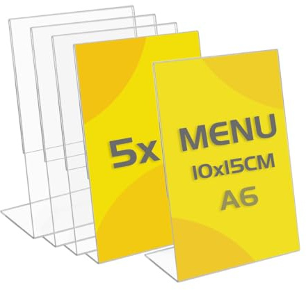 TAPKUA Tischaufsteller A6, 5er Pack Transparenter Acryl Tischständer L-Form Aufsteller für Büro, Restaurant, Geschäft, Hotel, Theke (5 Stück - A6)