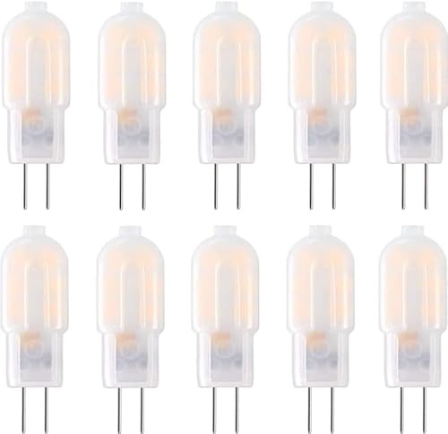 ZFQ G4 Led Lampen, G4 2W LED Leuchtmittel, G4 Led Glühbirne 200 Lumen Energiesparlampe, Warmweiß 3000K, 360 Grad Abstrahlwinkel, AC/DC 12V, Nicht Dimmbar Kein Flimmern, 10er-Pack