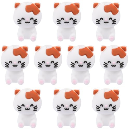WEWAYSMILE 10 pièce De Perles En Silicone 3D En Vrac Perles En Silicone Pour Animaux Perles En Silicone Pour Stylo À Perles Pour Bricolage Porte Clés Stylo À Perles Fabrication De Bijoux (Chat)