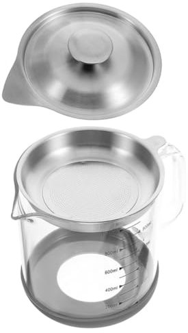 IMIKEYA Recipiente Para Grasa Toque Acero Inoxidable Con Colador Malla Fina Filtro Jarra Filtradora Aceite Para Cocina Con Mango Antideslizante y Boca Vertido Sin Derrames