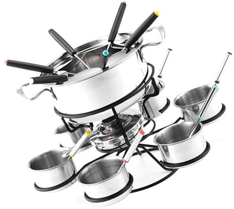 Fmzrbnih Set per fonduta di formaggio rotante, 21 pezzi di fonduta con 6 forchette, set per fonduta di formaggio, fonduta multifunzionale, set da cucina per 6 persone, (argento)
