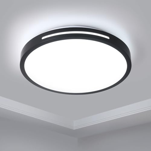 EXTRASTAR 18W LED Ceiling Light, 1950LM 123W Equivalent, Cool White 6500K Daylight Flush Mount Ceiling Lamp, 30cm Round Black Edge Ceiling Lighting Fixture, Non-Dimmable