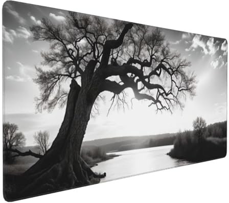 Mauspad XXL, 800 x 400 mm Gaming Mauspad Grau, Mousepad Groß mit rutschfeste Gummibasis, Mousepad Baum Wasserdicht & rutschfest, Großer Erweiterter Schreibtischunterlage für Home Office Dekor H-450