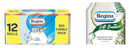 Regina Soft Bamboo, 45 Rolls + Regina Blitz, 12 Rolls | 160 Naturally Soft Sheets per Roll of Toilet Tissue and 70 Triple Layered Sheets per Roll of Household Towel
