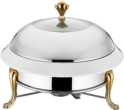 GUHPZA Chafing Dish Buffet Set, Round Durable Chafer and Buffet Warmer Set, Stainless Steel Chafer for Kitchen Party Dining Buffet,Gold,Stainless Steel Liner,Gold-Stainless Steel Liner
