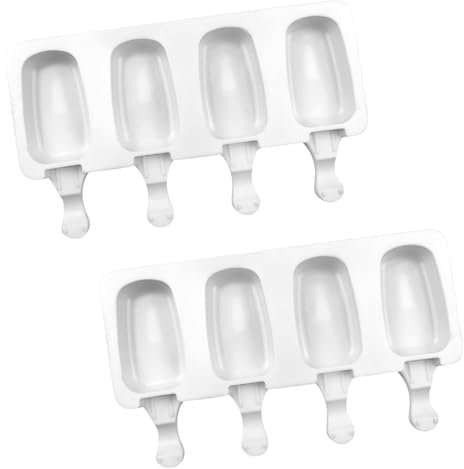 Ice Lolly Moulds Silicone 2 x 4 Cavity Ice Lolly Makers with 100 Sticks, 2 Packs Food Grade BPA-Free Popsicle Mould, for Creating Ice Cream with Milk, Whipped Cream, Coconut Milk or Yogurt