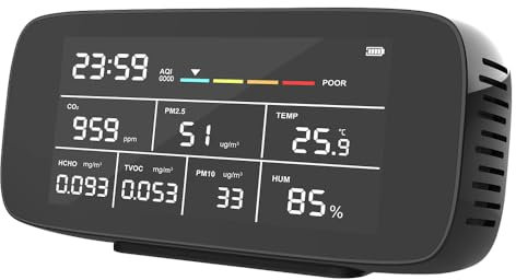 Detector de Gas, DM197 9 en 1 Detector de Calidad del Aire CO2/PM2.5/HCHO/probador de sensores, Pantalla LCD para el Trabajo y el hogar