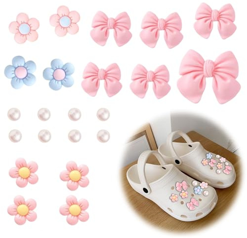 KLINNA 22 Stück Schuh Charms Blumen, Elegante Schuhanstecker für Crocs, Süße Perlen Schuhanhänger für Mädchen und Kinder, Modisches Schuhe Zubehör mit Knöpfen für Sandalen