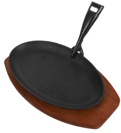 BESTYASH Poêle Fonte pour Steak avec Plateau et Fourchette Plaque de Cuisson Rayée Résistante Haute Température pour Grillades et Cuisson Polyvalente