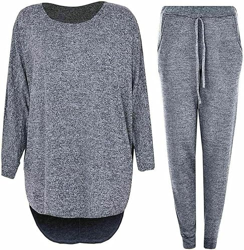 LUXE FASHION Ladies 2 Piece Track Suit Set High Low Top and Bottoms Casual Loungewear Sweatshirt Jog Two Side Pockets – Elasticated Waist with Drawstring Jogger 2 Piece Jogging Set