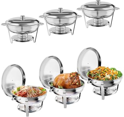Chafing Dish - Juego profesional de 6 calentadores de acero inoxidable, aptos para lavavajillas, calentadores de alimentos, recipientes térmicos para buffets, catering, fiestas, vacaciones, 5 l