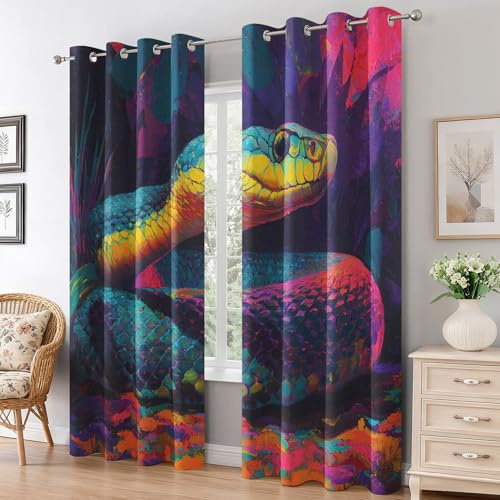 Genérico Cortinas Salon Serpiente Colorida, Cortinas Dormitorio Grafiti Animal Serpiente Decoracion Habitacion Ventana, Termicas Aislantes, con Anillas, 117x183 2 Piezas (An X Al) L-C&56