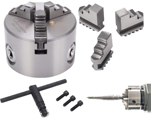 Mandril De Mordazas Con Llave Tipo T Y Accesorios De 3 Mordazas | Plato de Torno de Precisión para Madera y Metal de 80 mm Para Router, Grabador, Fresadora, Taladradora, Centro de Mecanizado