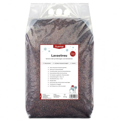 Ruemar Lavastreu 20 kg Sack, 1-5 mm Körnung | Rutschhemmend & Abstumpfend, Sofortwirkung, Salzfrei, Umweltfreundlich und Tierfreundlich, Streusalz Ersatz
