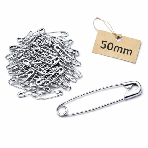 Spille da Balia in Blister - Dimensioni 28mm/32mm/50mm, Spilli da Balia per Ufficio, Abiti e Fai da Te (20PZ 50MM)