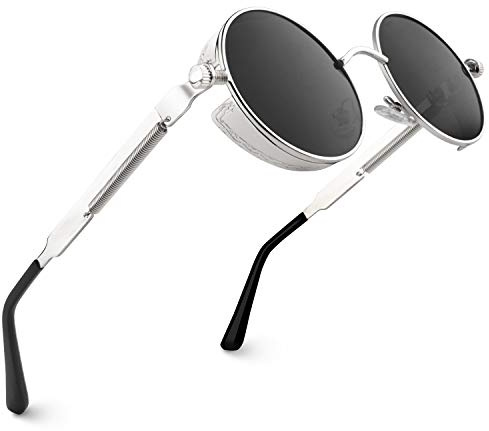 CGID Runde Sonnenbrille Herren Damen Polarisiert Steampunk Metallrahmen | Retro Hippie Brille,UV400-Schutz,Unisex,Verspiegelte,Festivals,Partys,Halloween