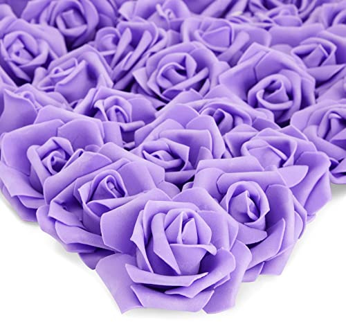 100 Pack Purple Artificial Flowers, Bulk Stemless Fake Foam Roses for Wedding, Decorations, Bouquets (7 cm)