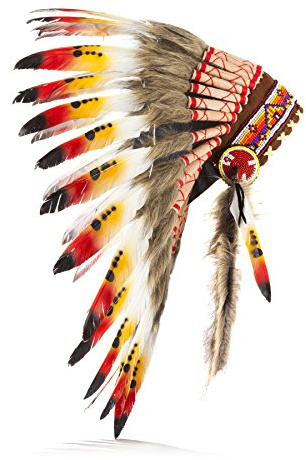 Pink Pineapple Traditioneller Indianer Inspirierter Kopfschmuck handgefertigt im traditionellen Stil Nordamerikanischer Indianer - Kurze Länge - Orange, Rot, Schwarz und Weiß