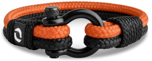 Mens Rope Bracelet - Stainless Steel Black Shackle, Extremely Durable and Scratch Resistant Waterproof Paracord, Handmade, Nautical Wristband for Men, 7.25, Rope