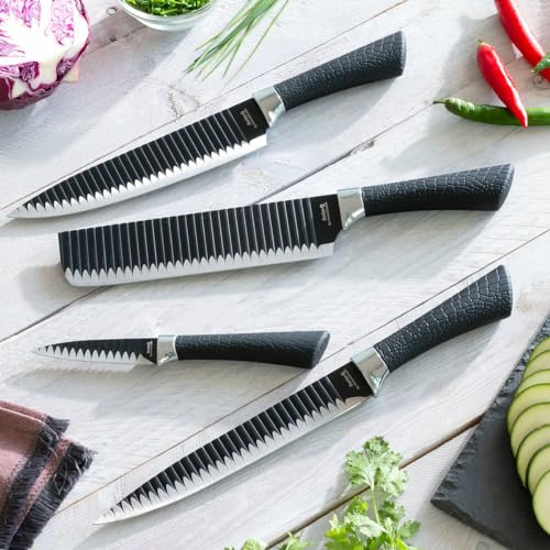 InnovaGoods® Ensemble de couteaux Black Shark Swiss Q Namiutsu 4 pièces, coupe les aliments de manière précise et sécurisée, avec un ensemble de couteaux de haute qualité, idéal pour la ma