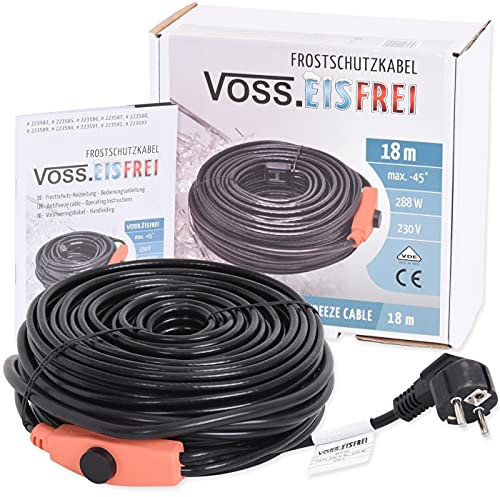 18m Frostschutz Heizkabel mit Knopf-Thermostat VOSS.eisfrei, 230V, Heizleitung Zum Schutz von Wasserleitungen und Weidetränken