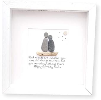 Best Friends Framed Personalised Pebbles Art Friendship - Colleagues Handmade 25 x 25 cm Available in White, Black, Natural Oak Effect or Grey frames