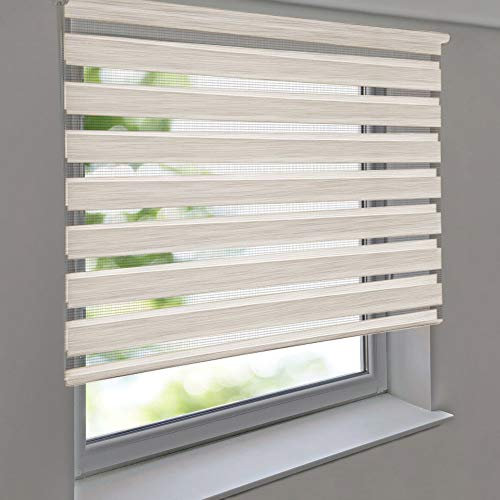 Doppelrollo Premium 160 x 170 cm Leinen-Struktur Creme - Duorollo Vario Seitenzug zum Anschrauben freihängend für Wandmontage und Deckenmontage - inkl. Metallträger