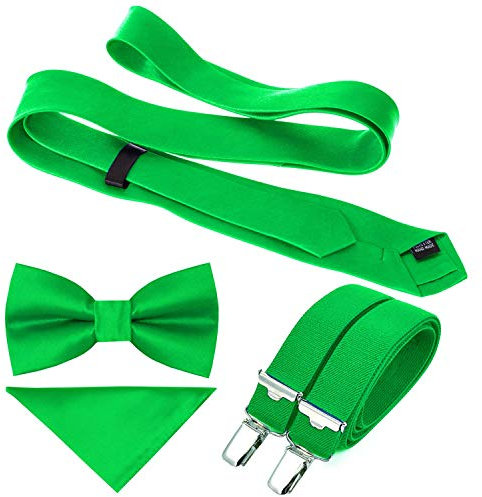 WedDecor Satén Poliéster Hombre Tirantes, Pajarita, Corbata & Pañuelo Juego para Casual Formal Ropa, Bodas, Graduación, Celebración,Fiestas,Gatherings,Eventos - verde lima, 44