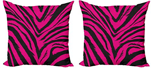 ABAKUHAUS Teen Zimmer Dekokissen Kissenbezug 2er Pack, Hot Pink Zebra-Haut, Modern Accent Doppelseitiger Digitaldruck, 45x45, Magenta Schwarz