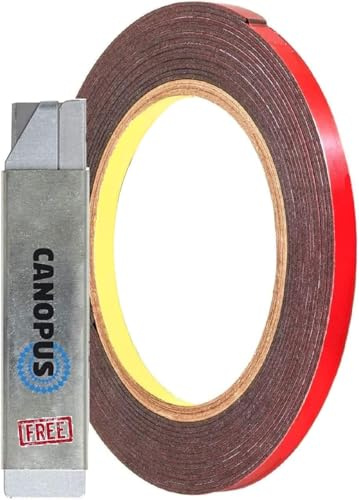 CANOPUS Top Qualität 3M Doppelseitiges Klebeband Extra Stark VHB 5952 (6,35mm x 4,5m) Wasserfest Hochleistungs Montageband, LED Streifen Klebeband, Klebeband für den Inneni Außenbereich, KFZ, Schwarz