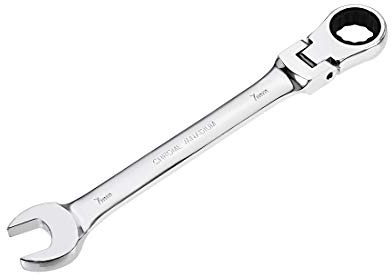 sourcing map Llave combinada de trinquete de cabeza flexible de 7 mm, métrica, 72 dientes, trinquete de 12 puntos, herramientas de llave inglesa, Cr-V