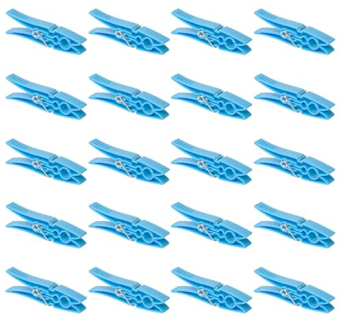 Lot de 20 Pinces à Linge en Plastique Bleu
