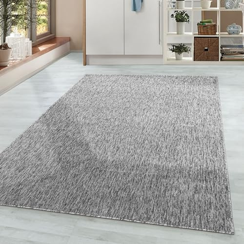 HomebyHome Teppich 80x150 cm Hellgrau, Einfarbiger Kurzflor Schlingenteppich für Flur, Küche oder Wohnzimmer, Modern, pflegeleicht & maschinengewebt
