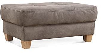 CAVADORE Hocker Puccino mit Holzfüßen im Landhausstil / Beistellhocker für Sofa Puccino in Lederoptik / 99 x 45 x 65 cm / Mikrofaser Hellbraun