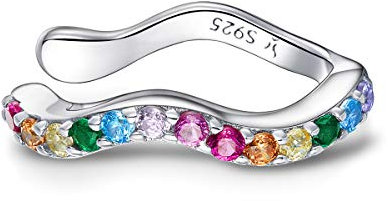 Regenbogen Ear Cuff Damen: Sterling Silber, Nicht Piercing Ohr Clip Bunt Ohrklemme Farbe Zirkonia Ear Clips, Gefälschter Durchbohrter Schmuck, Geburtstags Geschenke für Mädchen (Einzel)