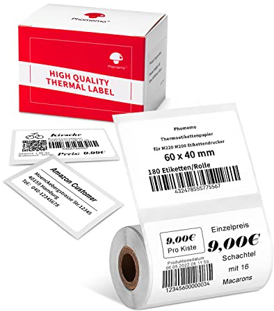 Phomemo termiskt etikettpapper för etikettskrivare M220 M250 M221, multifunktionell självhäftande etikett, för kontor, lager, adressetikett, 60x40 mm, 100 etiketter/rulle