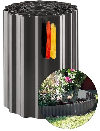 Novatool Beetumrandung 20 cm hoch I 9 Meter I Anthrazit I Beeteinfassung Gießrand Begrenzung Garten Rasenkante Kunststoff Beeteingrenzung Rasenbegrenzung Rasenumrandungen Beetumrandungen