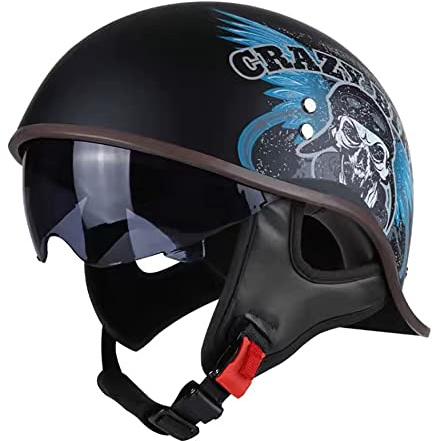 retrò Casco Moto Jet, Estivo Mezzo Casco con Vintage Visiera, ECE Omologato Mezzo Casco Leggero per Uomo Donna, per Cruiser Ciclo Moto Casco (57~62CM)