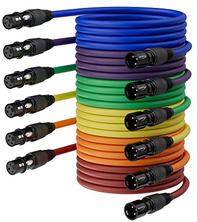 AuxLink XLR Cables 15ft 6 Pack, Microphone Cable Male to Female, XLR Speaker Cable 6 Color Gold-Plated 3-Pins for Microphone, Mixer, Recording Studio- 15 Feet, 6 Pack