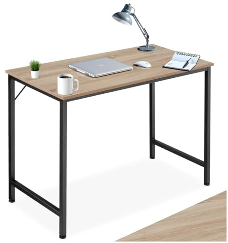 tectake® Table de Bureau Design Industriel en Bois MDF & Acier Bureau Ergonomique 100x60x75,5cm Bureaux Informatique Bureaux Ordinateur Teletravail - Bois Clair Industriel Chêne Sonoma