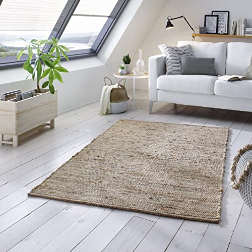 TacaHome Wollteppich Natur Handweb Teppich I Reine Schur-Wolle im Skandinavischen Design I Wohnzimmer Schlafzimmer Esszimmer Kinderzimer Büro | 140 x 200 cm Sand Multi