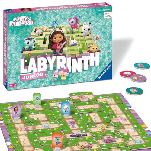 Ravensburger 22648 Gabby's Dollhouse Junior Labyrinth - Brettspiel-Klassiker als Junior Version für Fans der beliebten Serie, Gesellschaftsspiel für 2 bis 4 Spieler ab 4 Jahren
