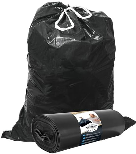 Sacchetti per la spazzatura da 120 l, colore nero, con nastro, resistenti agli strappi, sacchi per rifiuti, sacchetti per rifiuti XXL, sacchetti per la spazzatura, 120 l, 40 µ, 700 x 1100