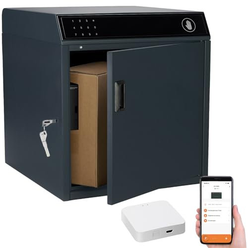 AGT Paketbox Briefkästen: Paketbriefkasten mit WLAN-Gateway, Stahl, 46 x 50 x 50 cm, PIN, App (Briefkasten mit Paketfach, Design-Paketkasten)