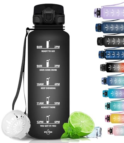 Grsta Borraccia 1,5 Litri, Borraccia Sportiva, A Prova Di Perdite, Borraccia Palestra, senza BPA con Indicatore del Tempo Motivazionale, per Palestra, Bicicletta, Scuola, Ufficio - Nero