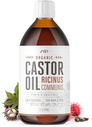 Organic Castor Oil Huile de castor 1L – 100 % Unrefind & Pressed – Sans hexane – Pour la peau et les cheveux – Sourcie durable – Par Alpha01